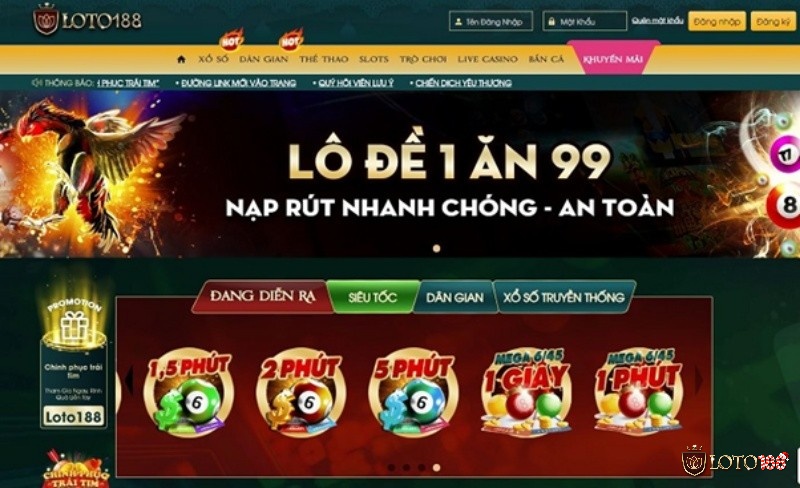 Kênh Loto188 mang đến cơ hội đánh lô đề tỷ lệ cao 1/99