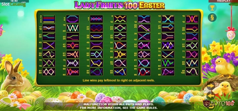 Với tỷ lệ trả thưởng cao, trò chơi Lady Fruits 100 Easter hứa hẹn mang đến cho người chơi cơ hội tối ưu để thắng lớn