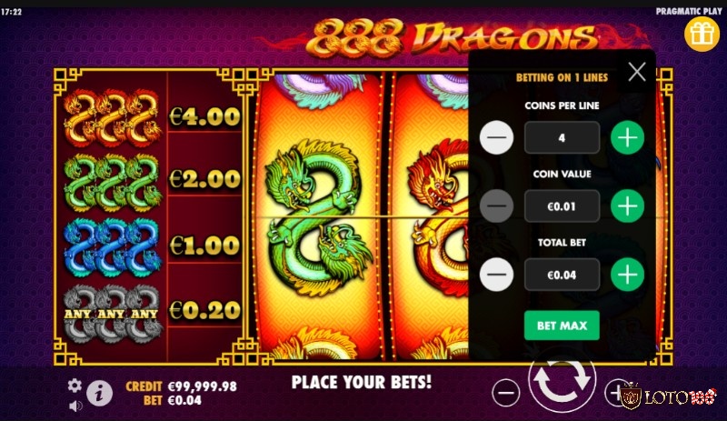 Trò chơi 888 Dragons rất dễ chơi